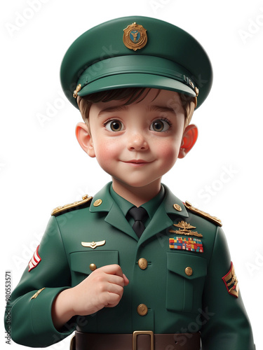 Adorable Soldier, 3D Child in Military Attire