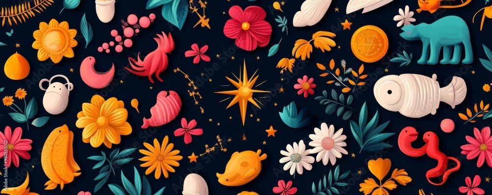 custom made wallpaper toronto digitalZodiac symbols interlaced with floral patterns, reflecting natural harmony and compatibility