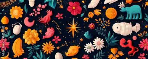 Wallpaper Mural Zodiac symbols interlaced with floral patterns, reflecting natural harmony and compatibility Torontodigital.ca