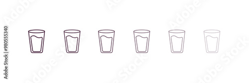 water glass outline icon. Linear vector from food concept. 6 different line style water glass icon included thin, light, regular, medium, bold, black