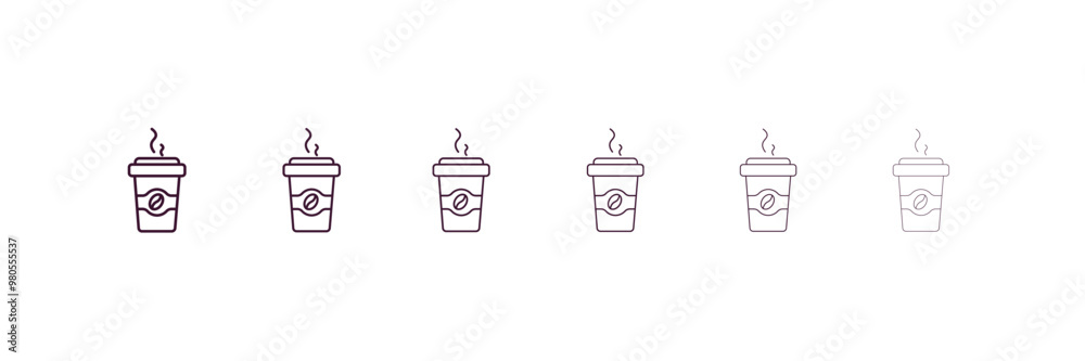 hot coffee cup outline icon. Linear vector from food concept. 6 different line style hot coffee cup icon included thin, light, regular, medium, bold, black hot coffee cup outline icon. Linear vector from food concept. 6 different line style hot coffee cup icon included thin, light, regular, medium, bold, black