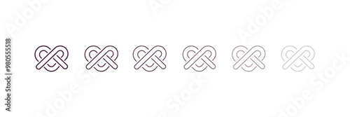 pretzel outline icon. Linear vector from food concept. 6 different line style pretzel icon included thin, light, regular, medium, bold, black