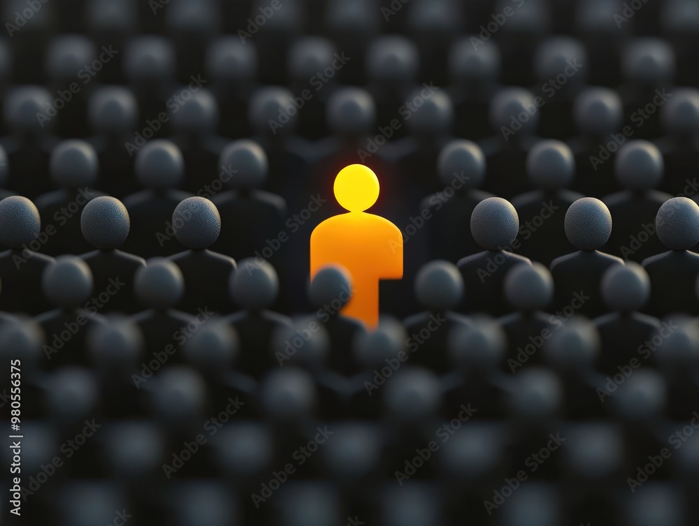 Fototapeta premium Leadership and Individuality Concept with Yellow and Black Figures. Stand out from the crowd