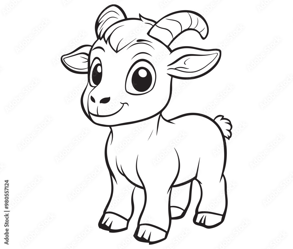 Fototapeta premium Little goat on a white background goat art line coloring page 