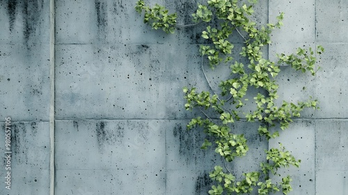 Green Vine Climbing Up a Concrete Wall