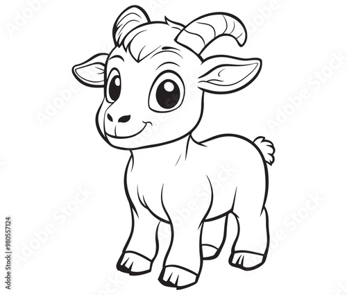 Little goat on a white background goat art line coloring page 