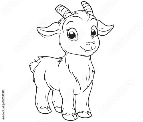 Little goat on a white background goat art line coloring page 