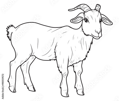 Goat on a white background goat art line coloring page 