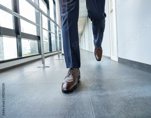 Füße in Schuhen eines Geschäftsmannes, im Bürokorridor laufend photo