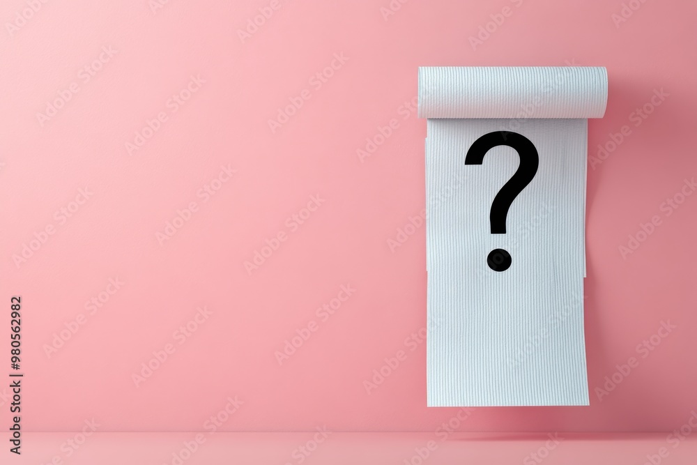 Rolled white notepad with a bold question mark against a soft pink background symbolizing brainstorming creativity and a clean modern aesthetic in problem solving Rolled white notepad with a bold question mark against a soft pink background symbolizing brainstorming creativity and a clean modern aesthetic in problem solving