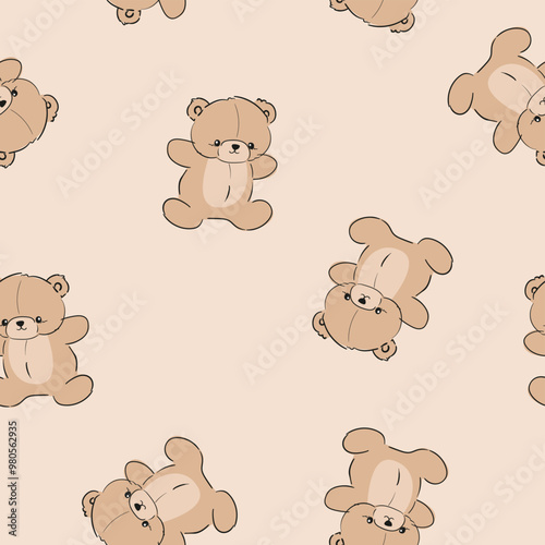 Cute Teddy Bear pattern seamless, vector illustration Hand Drawn Cute print design