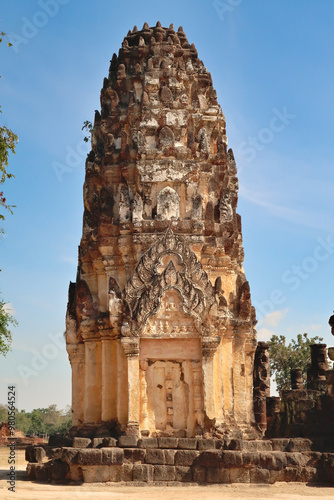 A prang, prasat of the Wat Phra Phai Luang Temple at the Historical Park, archaeological site, ancient ruins of Sukhothai, Thailand