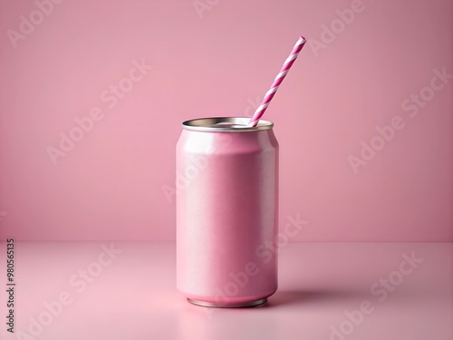 pink can with paper straw mockup .AI Generative
