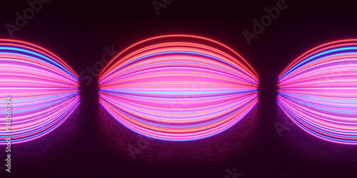 HDRI. Glowing neon lines. Full spherical panorama 360 degrees. 3D render illustration.