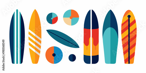 surfboard element collection white background