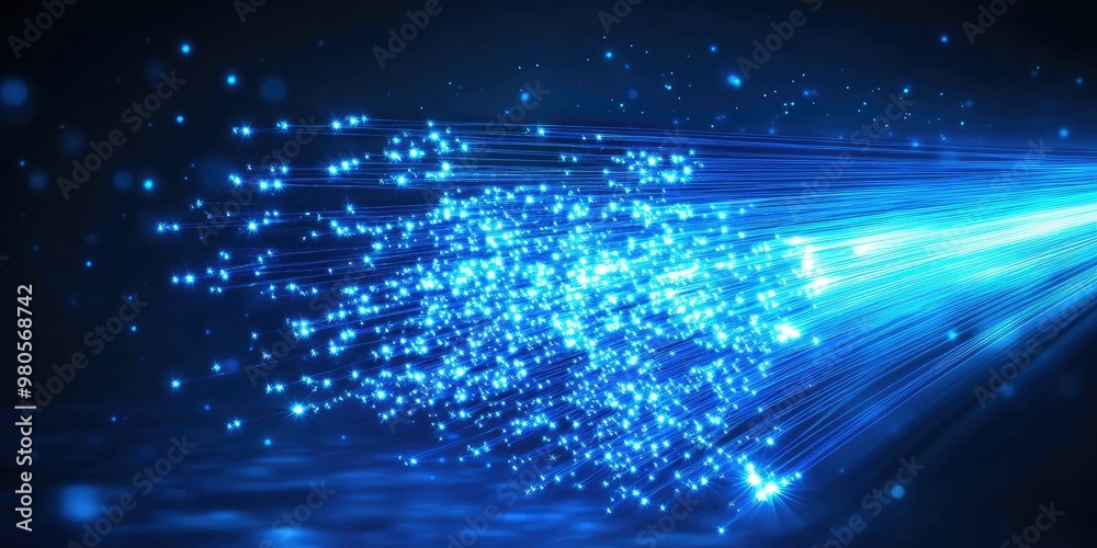 Obraz premium Abstract blue light beams with sparkling particles.