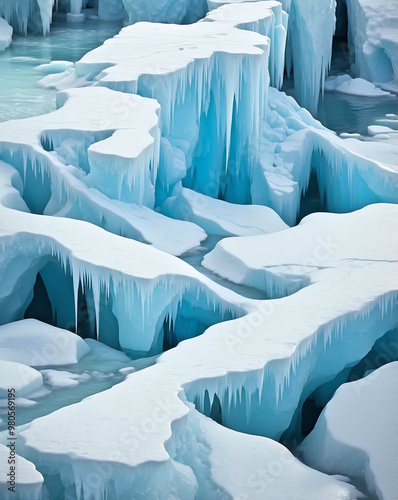 Cold ice flow with gradient of light blue to white