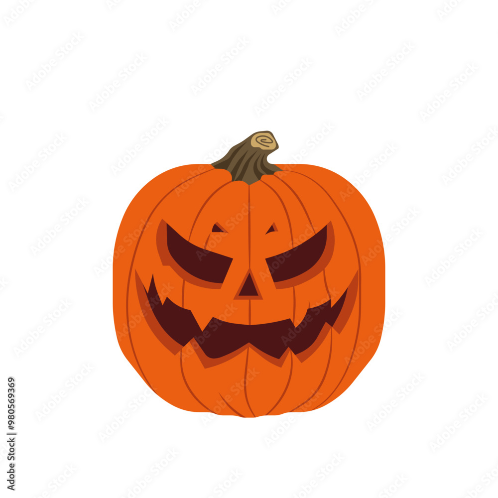 Fearsome pumpkin carving with scary eyes and wicked grin for Halloween decoration and trick-or-treat tradition, Vector flat illustration design Fearsome pumpkin carving with scary eyes and wicked grin for Halloween decoration and trick-or-treat tradition, Vector flat illustration design