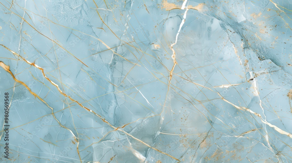 Naklejka premium Elegant blue marble adorned with intricate gold and white veins, perfect for a luxurious skin tile wallpaper, creating a striking and opulent ambiance in any space.