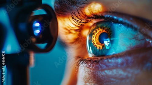 In-depth Ocular Examination: Close-up of Patient's Eye Under High-Tech Fundus Camera Revealing Intricate Details