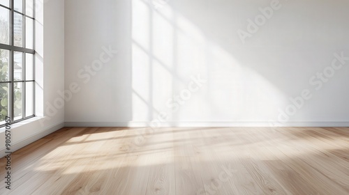 Wallpaper Mural Minimalist interior space featuring a light wooden floor and a blank white wall, ideal for showcasing home decor ideas and providing ample space for text or design elements Torontodigital.ca