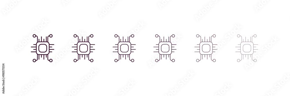 chip outline icon. Linear vector from ai and tech concept. 6 different line style chip icon included thin, light, regular, medium, bold, black chip outline icon. Linear vector from ai and tech concept. 6 different line style chip icon included thin, light, regular, medium, bold, black