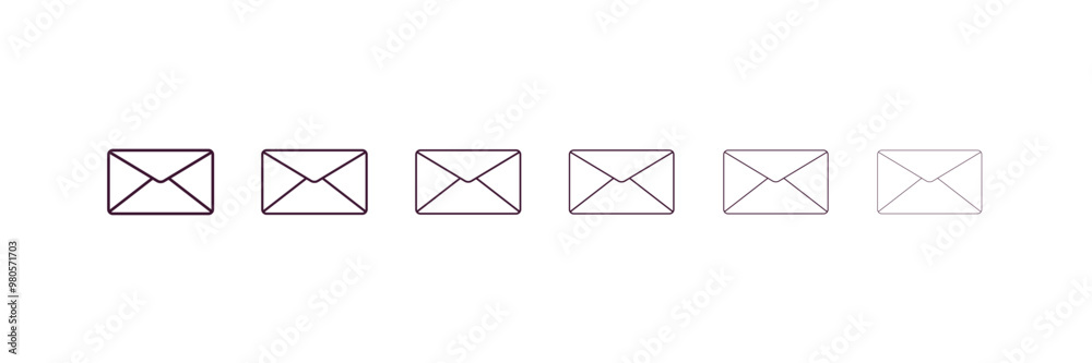 mail outline icon. Linear vector from ai and tech concept. 6 different line style mail icon included thin, light, regular, medium, bold, black mail outline icon. Linear vector from ai and tech concept. 6 different line style mail icon included thin, light, regular, medium, bold, black