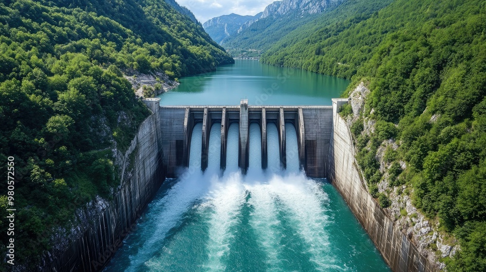 Powerful Dam Releases Water Through Gates, Creating a Beautiful Waterfall