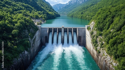 Powerful Dam Releases Water Through Gates, Creating a Beautiful Waterfall