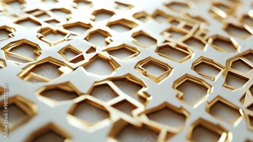 An Islamic geometric pattern in gold and white, creating a luxurious, sophisticated look, perfect for upscale branding.