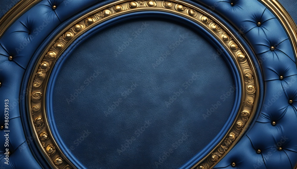 Fototapeta premium Circular Frame Adorned with Blue Upholstery and Golden Accents