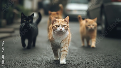 Photo of cats walking along the street