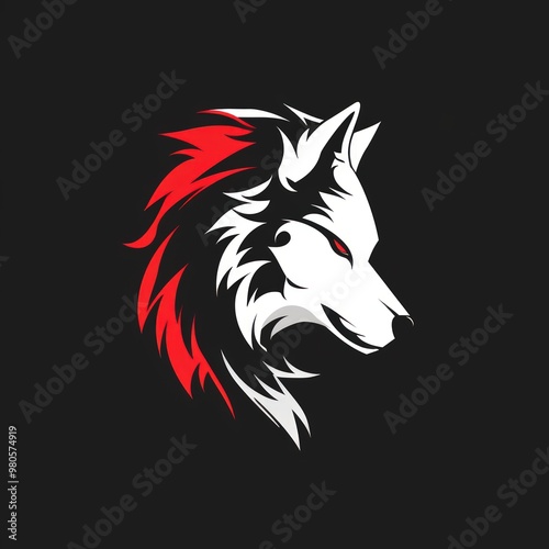 A stylized wolf head with red fur and black background.