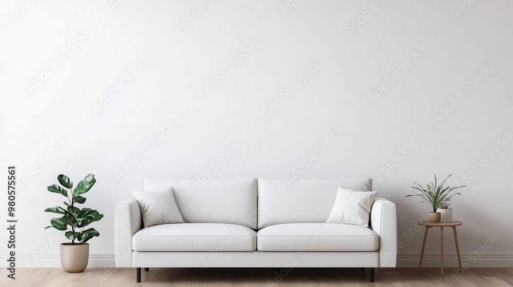 Minimalist living room with a white sofa, open layout, and a few well-placed plants, open floor plan, modern living room Minimalist living room with a white sofa, open layout, and a few well-placed plants, open floor plan, modern living room