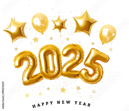 2025 made from balloons and confetti. Happy New Year vector 