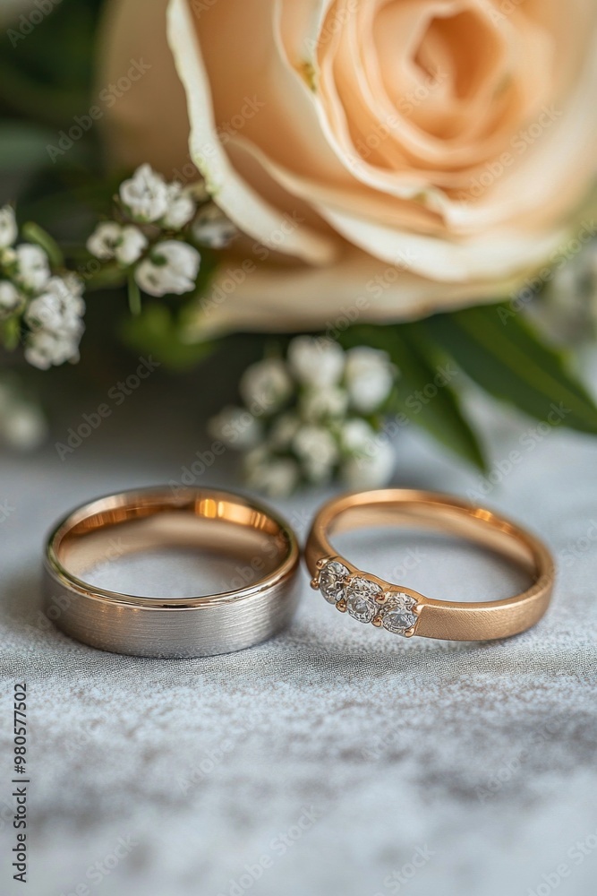 A pair of wedding rings on an elegant background A pair of wedding rings on an elegant background