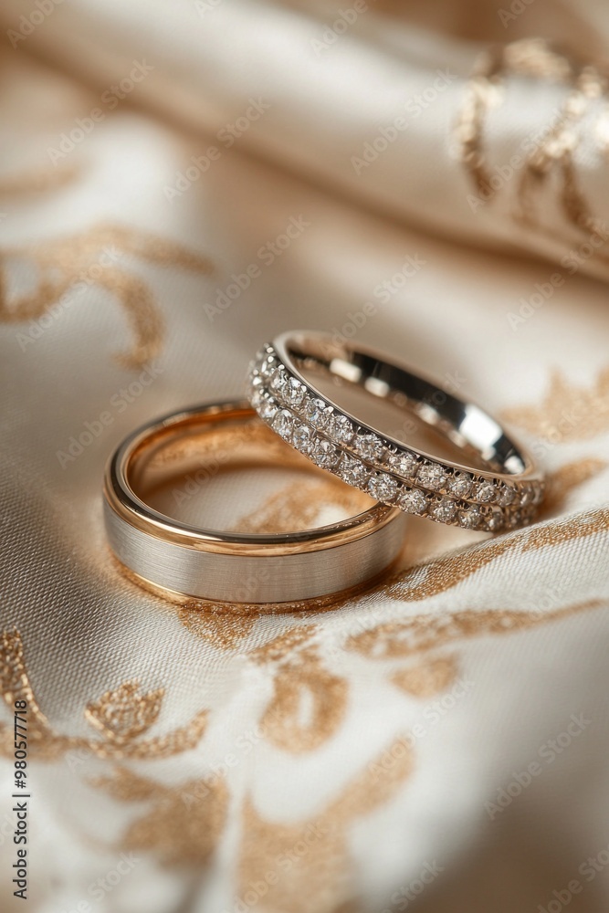 A pair of wedding rings on an elegant background A pair of wedding rings on an elegant background