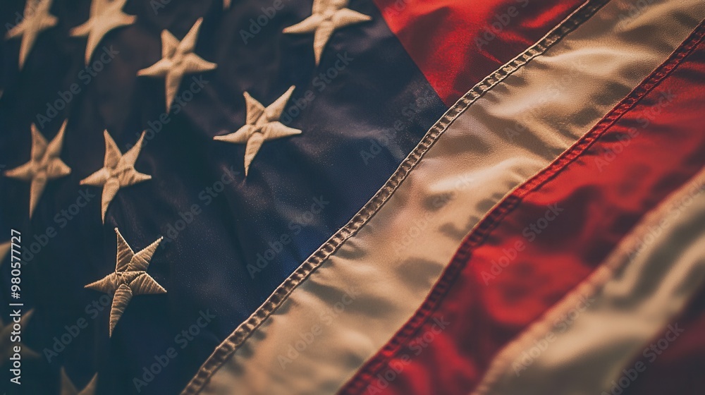 Fototapeta premium Close-Up of the American Flag with Stars and Stripes