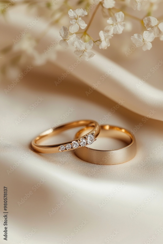 A pair of wedding rings on an elegant background A pair of wedding rings on an elegant background