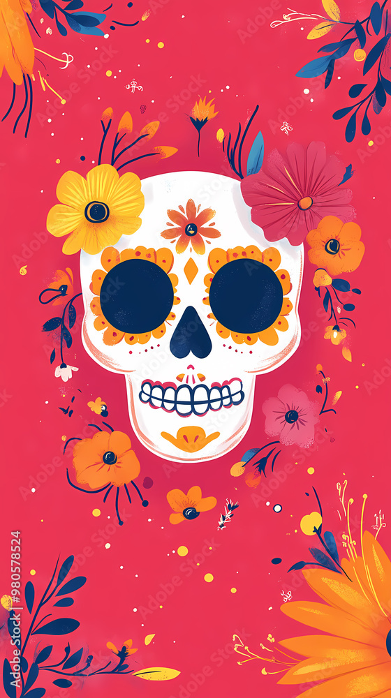 Floral-decorated painted skull Floral-decorated painted skull