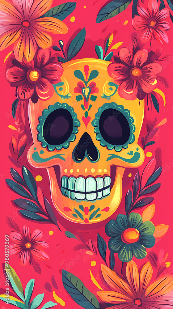 Floral-decorated painted skull Floral-decorated painted skull