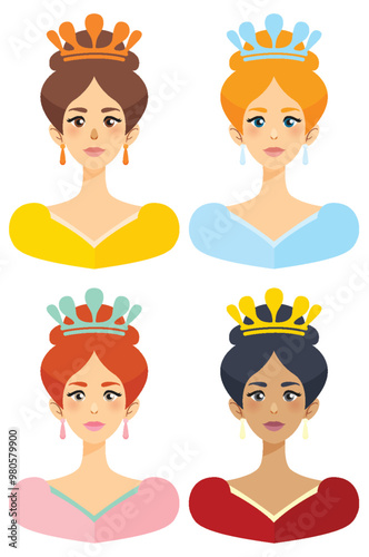 Elegant Queens in Colorful Dresses