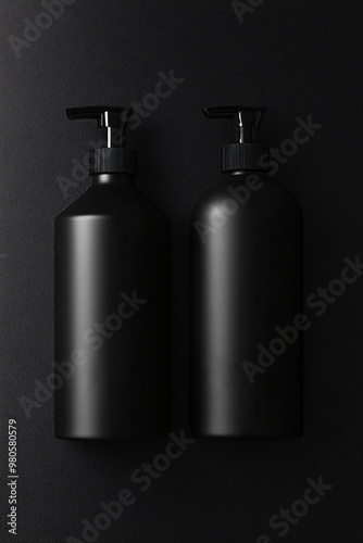 black soap bottle in elegant minimalist style against abstract background in black and white