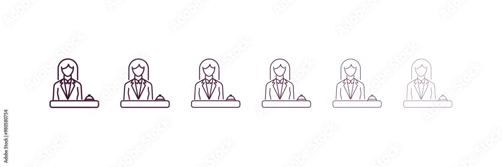 receptionist outline icon. Linear vector from hotel concept. 6 different line style receptionist icon included thin, light, regular, medium, bold, black receptionist outline icon. Linear vector from hotel concept. 6 different line style receptionist icon included thin, light, regular, medium, bold, black