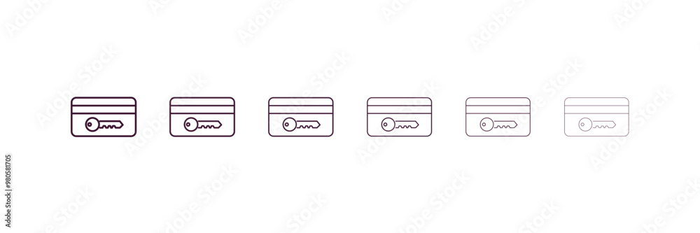 key card outline icon. Linear vector from hotel concept. 6 different line style key card icon included thin, light, regular, medium, bold, black key card outline icon. Linear vector from hotel concept. 6 different line style key card icon included thin, light, regular, medium, bold, black