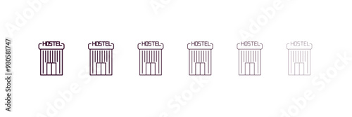 hostel outline icon. Linear vector from hotel concept. 6 different line style hostel icon included thin, light, regular, medium, bold, black