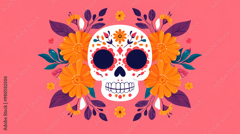 Floral-decorated painted skull Floral-decorated painted skull