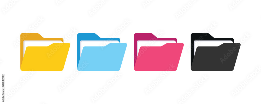 set of icon folder computer file colourful document binder data archive, modern simple 3d yellow blue black flat vector symbol for website design logo application ui isolated png dictionary access