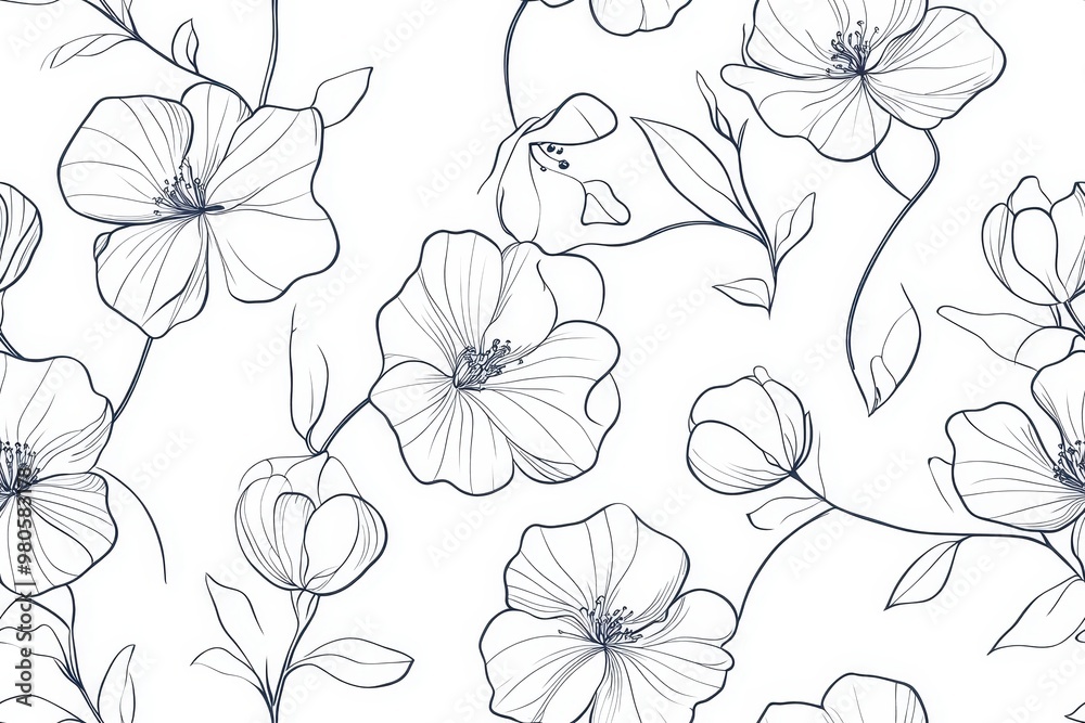 custom made wallpaper toronto digitalA delicate line drawing of flowers and leaves on a white background, ideal for patterns.