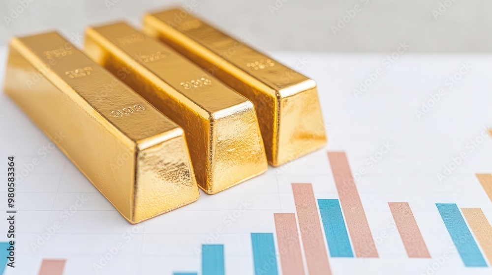 Gold ingots lined up on a financial ledger, representing solid, stable investment returns Gold ingots lined up on a financial ledger, representing solid, stable investment returns